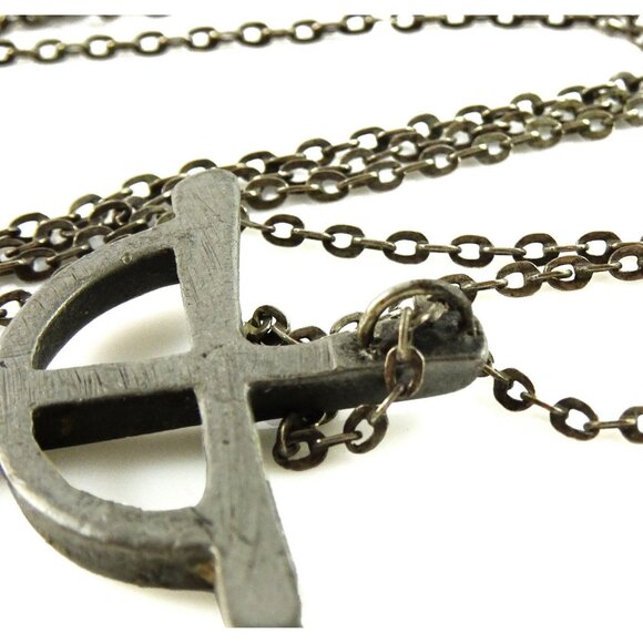 Big Stylized Cross Thick Pewter Vintage Pendant on Long 26" Chain Necklace - Picture 4 of 4